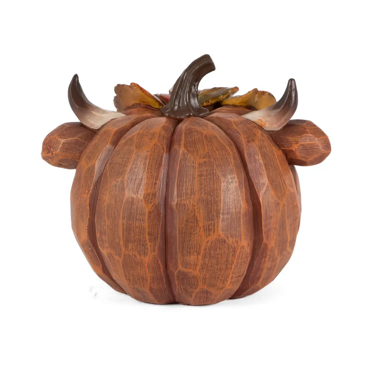 Gerson Fall Decor - Resin Pumpkin Highland Cow Figurines 2pc
