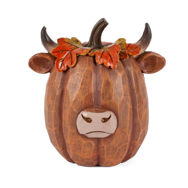 Gerson Fall Decor - Resin Pumpkin Highland Cow Figurines 2pc