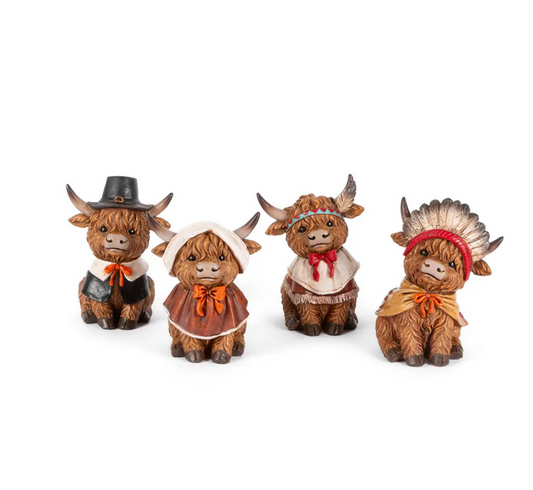 Gerson Fall Decor - Pilgrim Theme Highland Cow Figurines 4pc Set