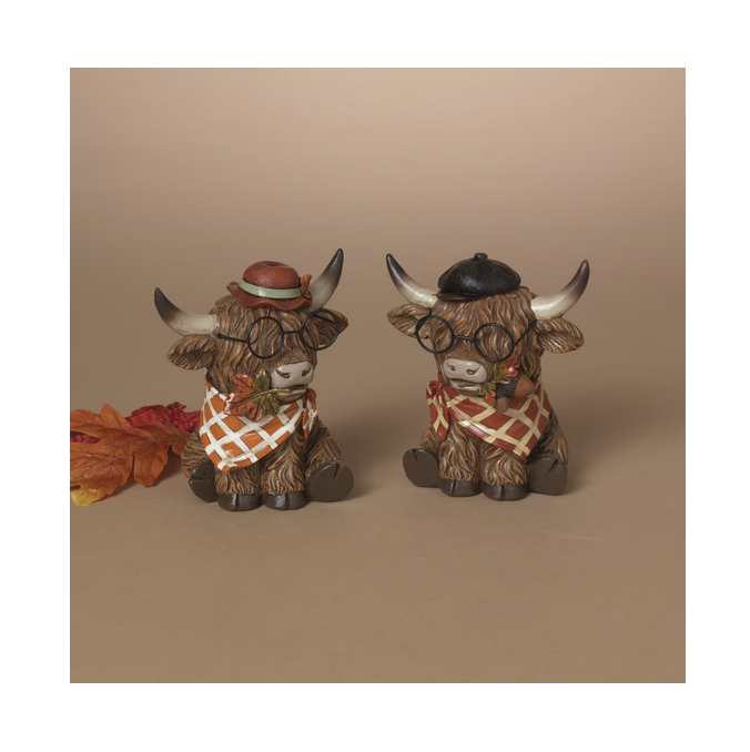 Gerson Fall Decor - Autumn Resin Highland Cow Shelf Sitter 2pc Set