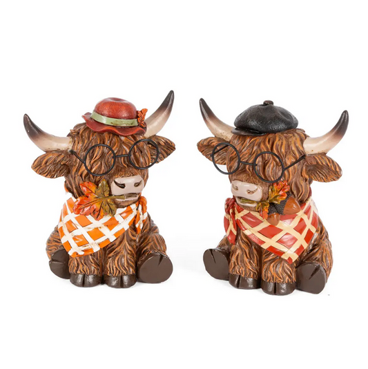 Gerson Fall Decor - Autumn Resin Highland Cow Shelf Sitter 2pc Set