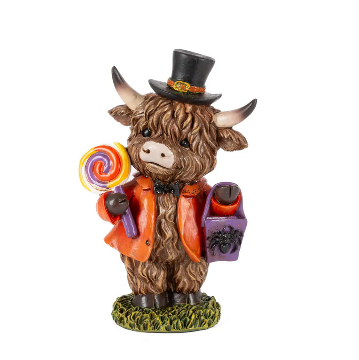 Gerson Halloween Decor - Candy Corn Boo Highland Cow Figurines 3pc