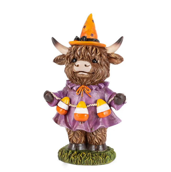 Gerson Halloween Decor - Candy Corn Boo Highland Cow Figurines 3pc