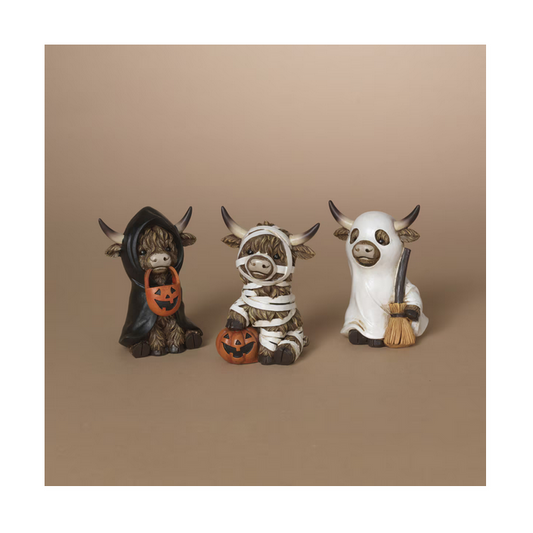 Gerson Halloween Decor - Highland Cow In Costumes Figurines 3pc