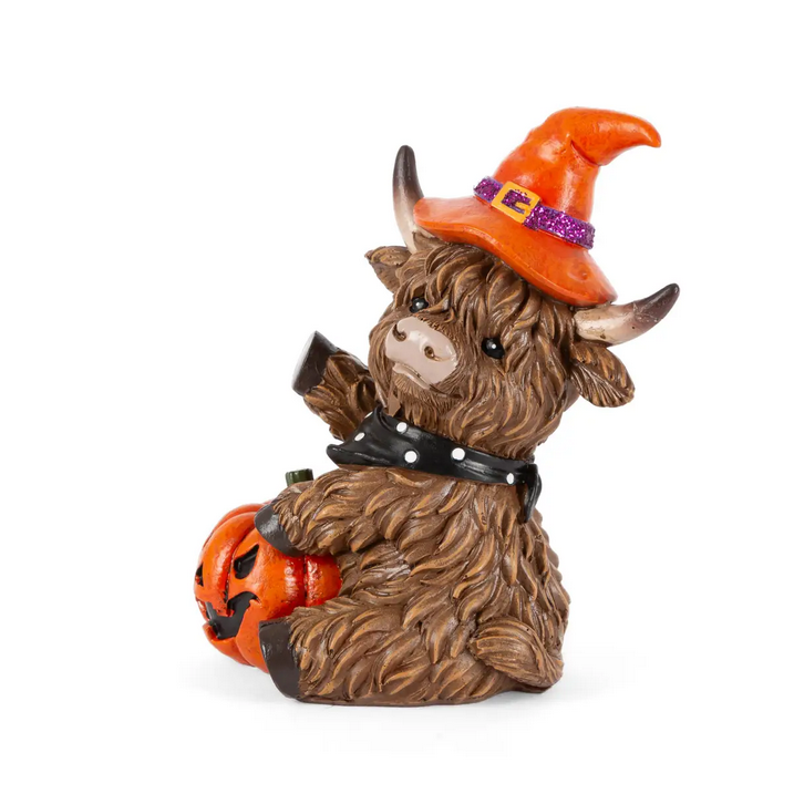 Gerson Halloween Decor - Witch Hats Highland Cow Figurines 3pc Set