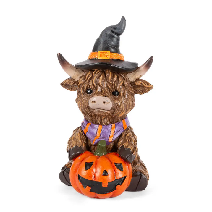 Gerson Halloween Decor - Witch Hats Highland Cow Figurines 3pc Set
