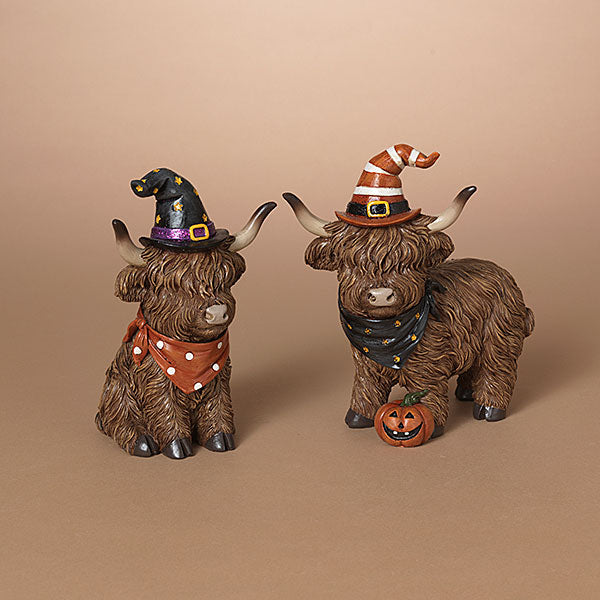 Gerson Halloween Decor - Resin Highland Cow Shelf Sitter 2pc Set