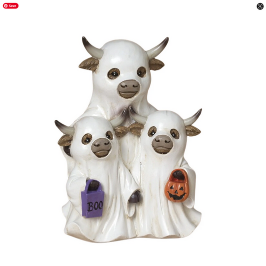 Gerson Halloween Decor - Mom Children Ghost Highland Cows Figurine