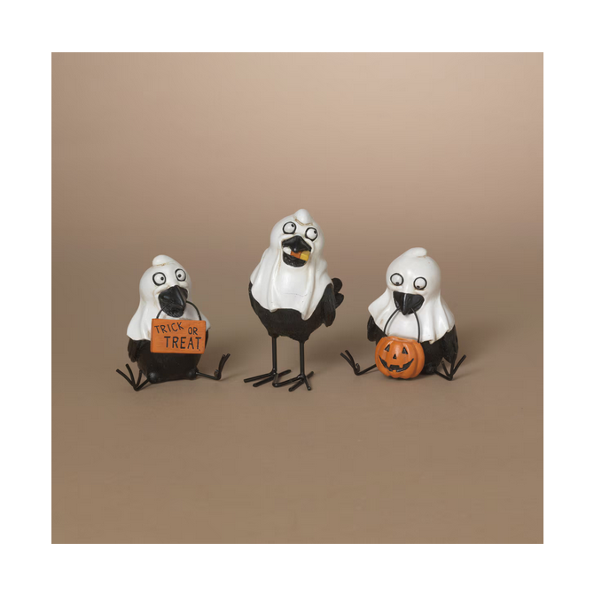 Gerson Halloween Decor - Resin Ghost Judging Black Crow 3pc Set