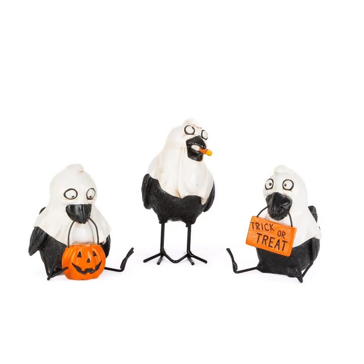 Gerson Halloween Decor - Resin Ghost Judging Black Crow 3pc Set