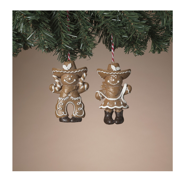 Gerson Christmas Decor - Gingerbread Cowboy Cowgirl Ornaments 2pc