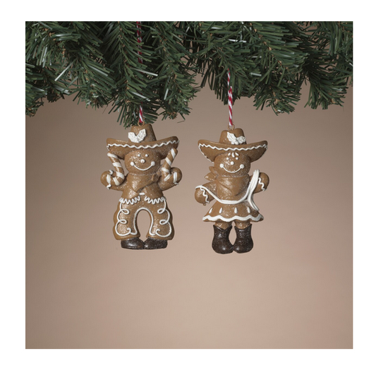 Gerson Christmas Decor - Gingerbread Cowboy Cowgirl Ornaments 2pc