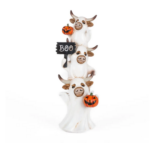 Gerson Halloween Decor - Resin Stacking Ghost Highland Cows Figurine