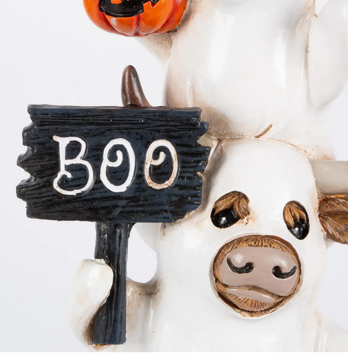Gerson Halloween Decor - Resin Stacking Ghost Highland Cows Figurine