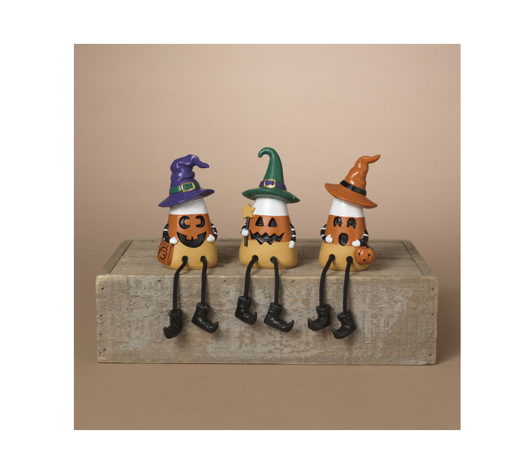 Gerson Halloween Decor - Resin Witch Candy Corn Sitter Figurines 3pc