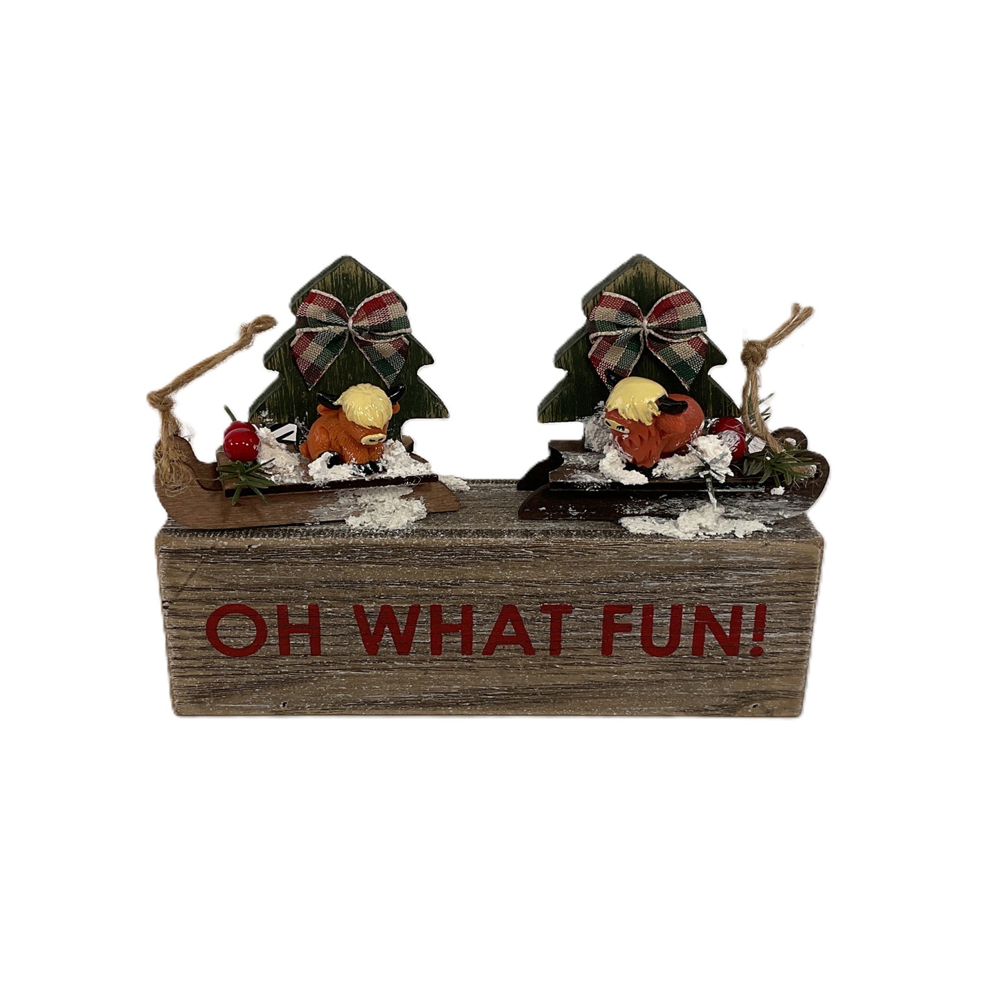 AGSD Christmas Decor - Oh What Fun Highland Cow Figurine Sled