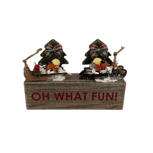 AGSD Christmas Decor - Oh What Fun Highland Cow Figurine Sled
