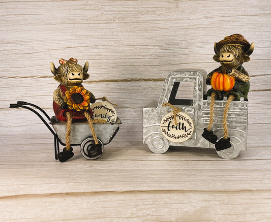 AGSD Fall Decor - Sunflower Harvest Highland Cows Truck Cart Set