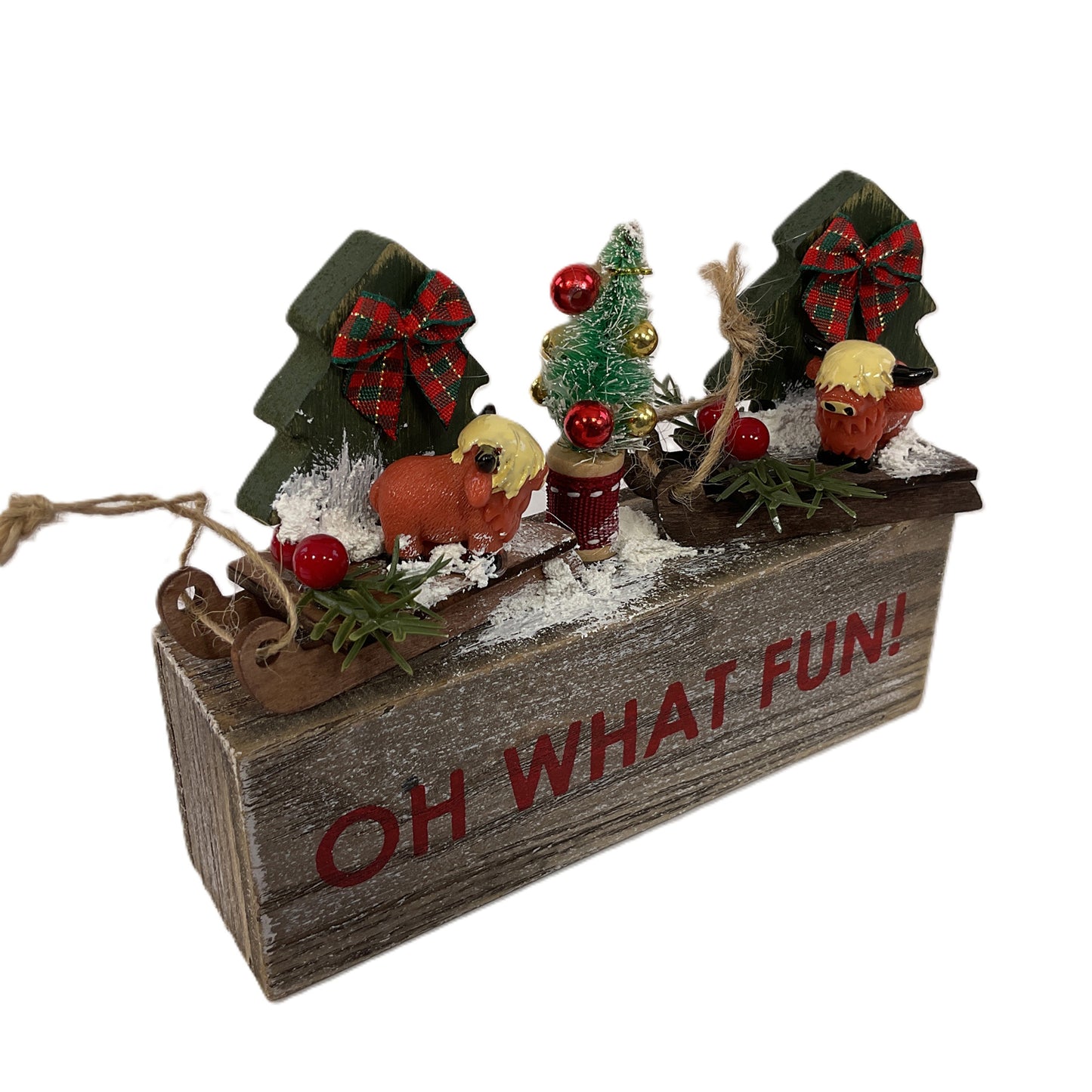 AGSD Christmas Decor - Oh What Fun Highland Cow Figurine Sled