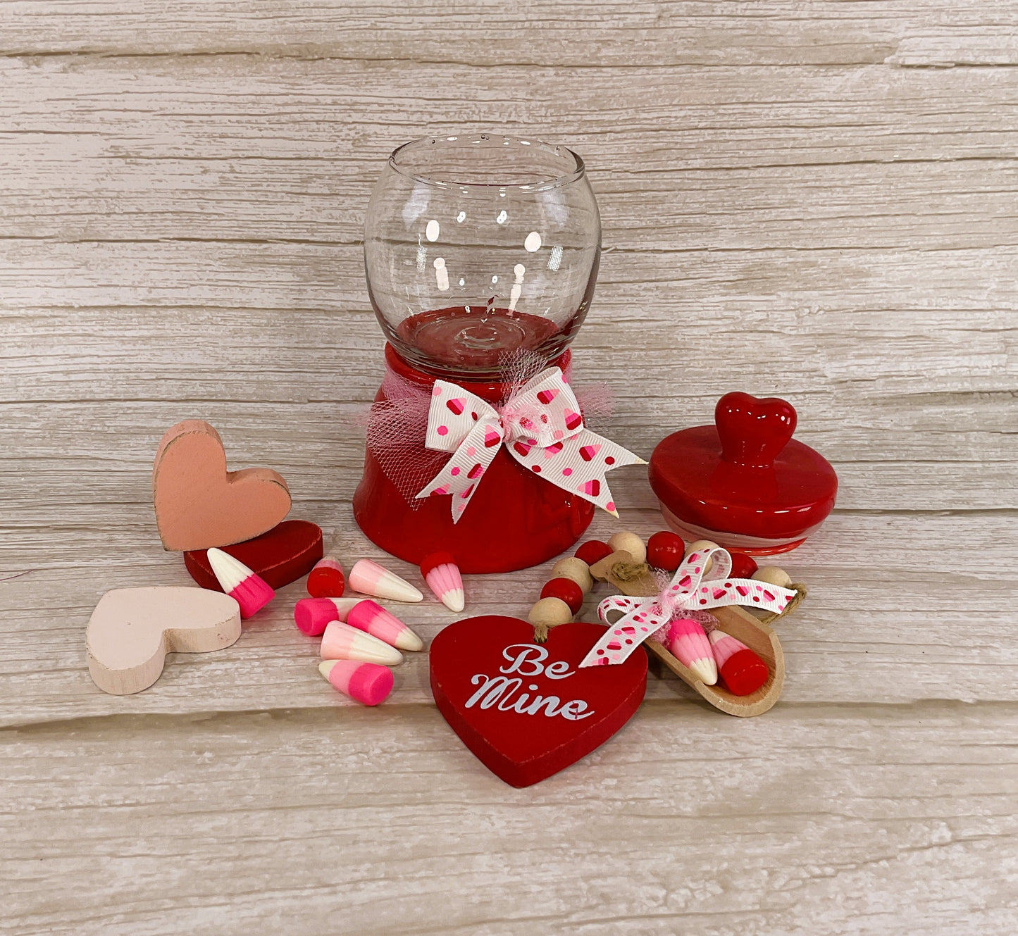 AGSD Valentines Decor - Ceramic Red Gumball Jar Resin Fake Candy Corn