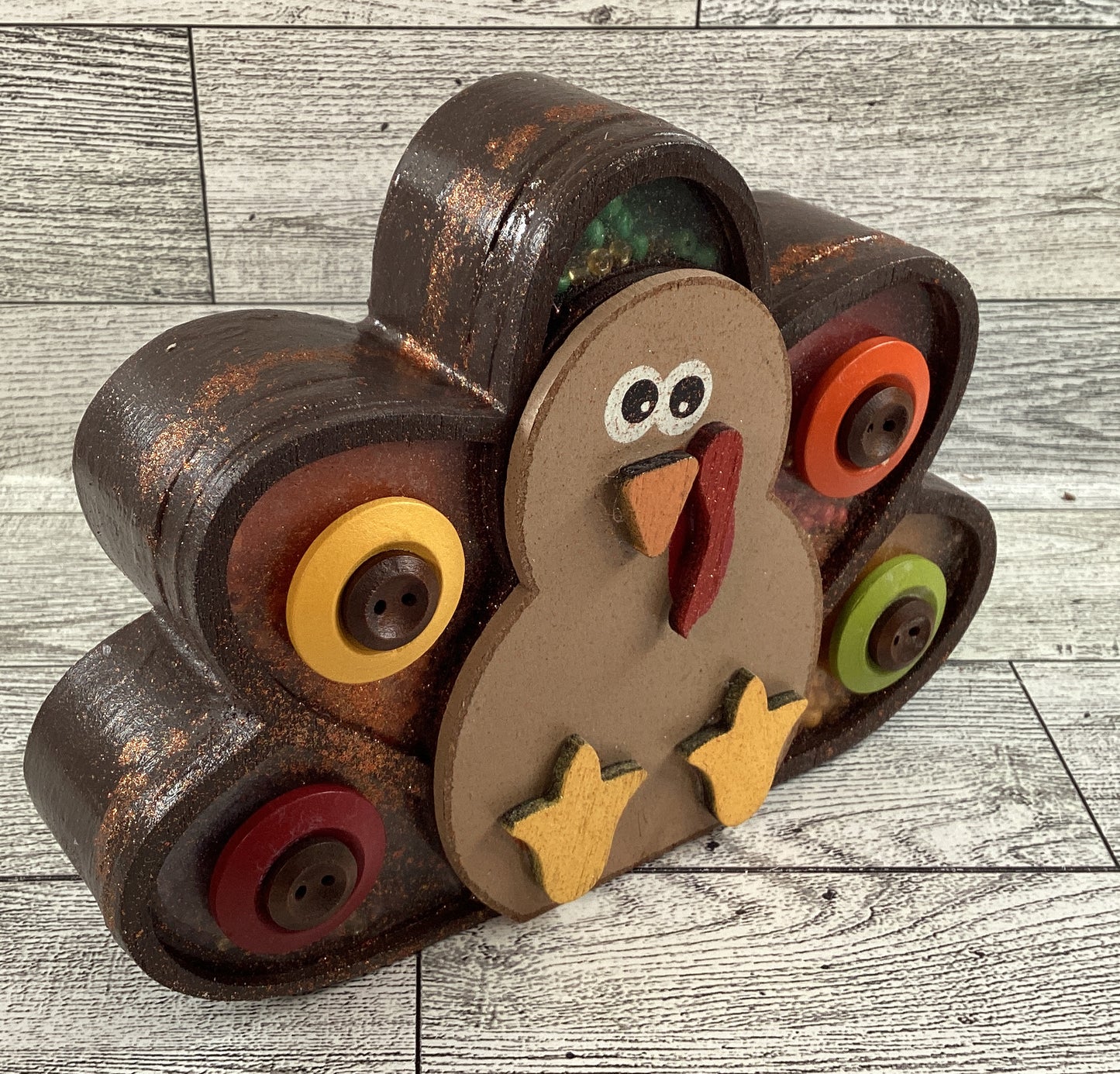 AGD  Fall Decor -  Button Turkey Chunky Wood Shaker Sitter CLEARANCE