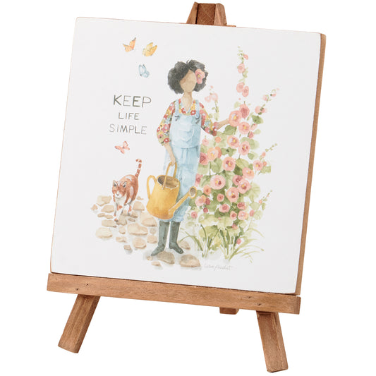PBK Home Decor - Keep Life Simple Flower Garden Easel Sign