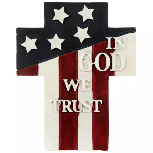 HL Patriotic Decor - In God We Trust Resin Flag Cross Figurine