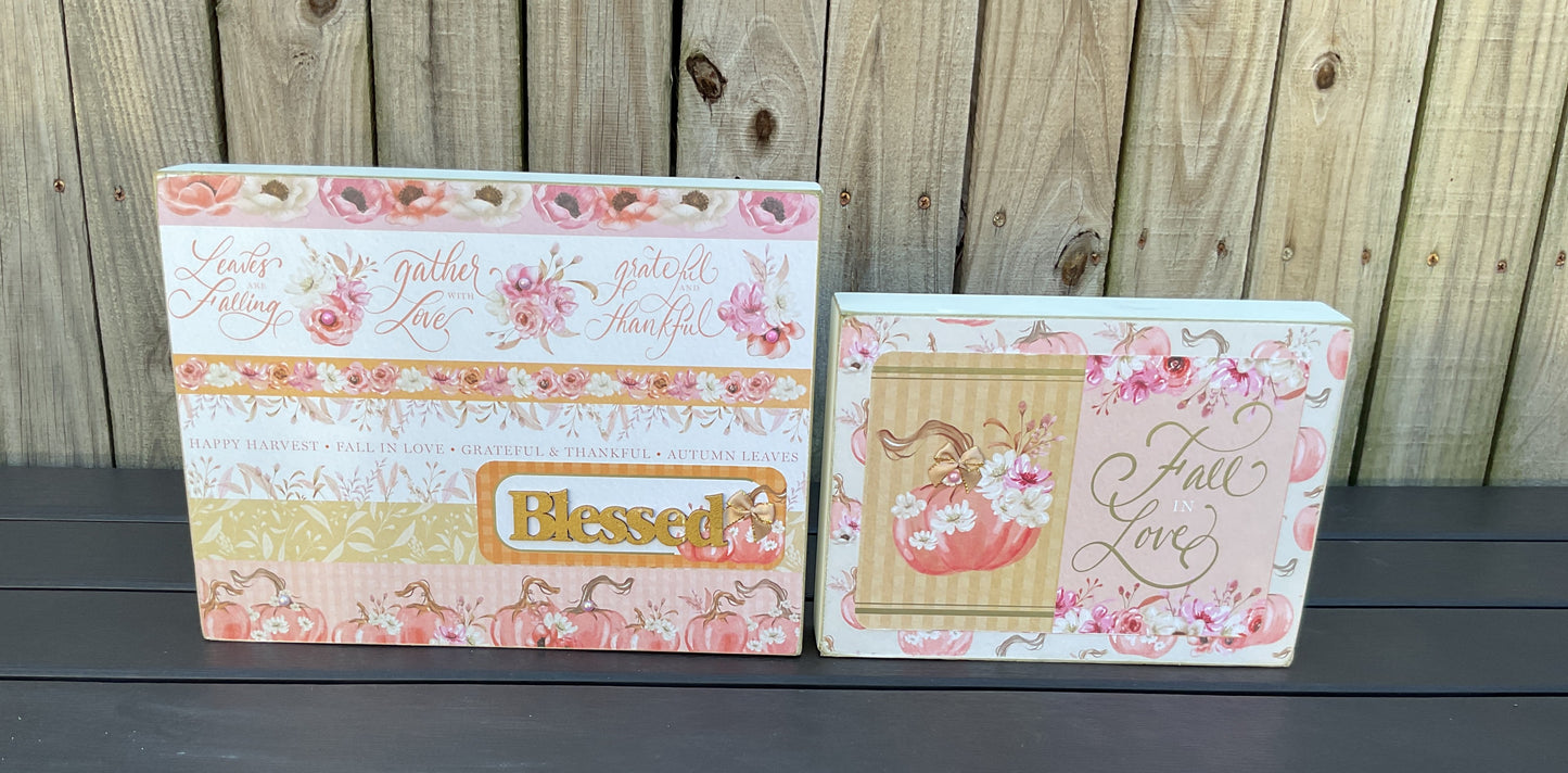 AGSD Fall Decor - Pastel Rose Gold Pink Thankful Box Sign 2pc Set