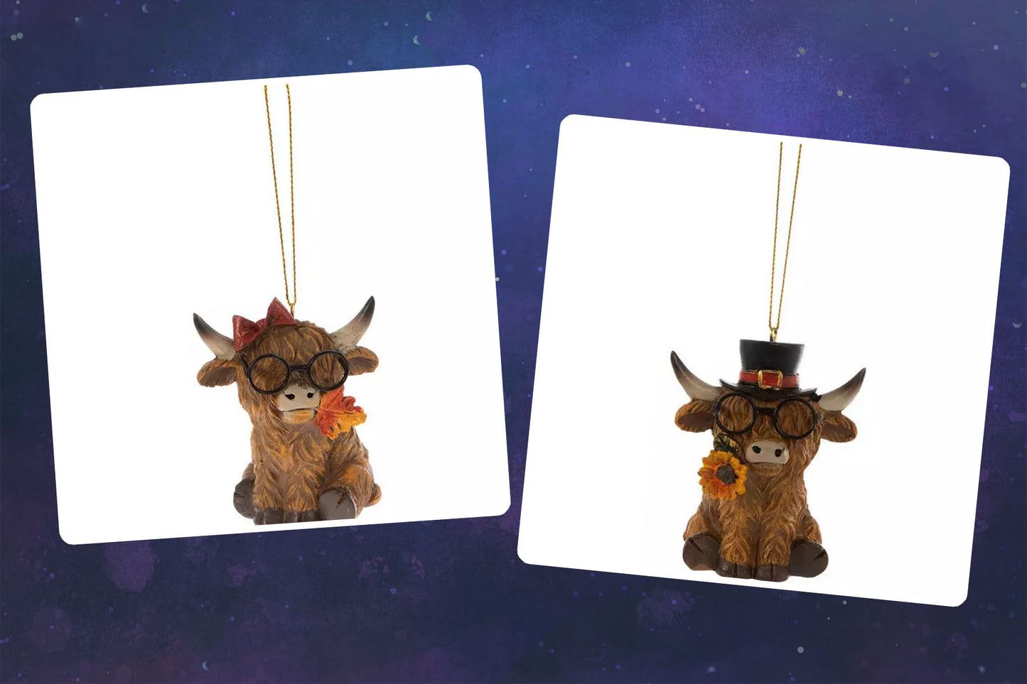 HL Fall Decor - Small Highland Cow Couple Figurines Ornament Couple 2pc