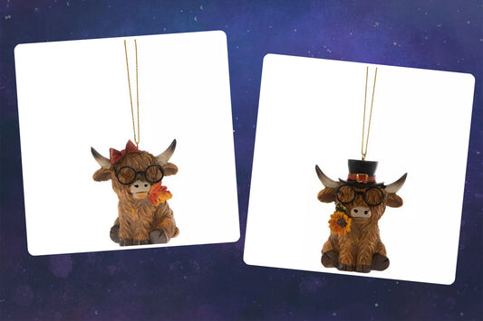 HL Fall Decor - Small Highland Cow Couple Figurines Ornament Couple 2pc