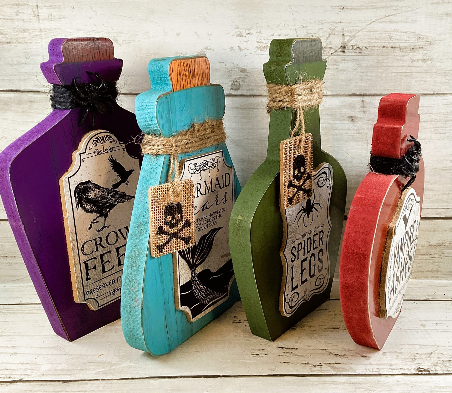 DT Halloween Decor - Chunky Wood Potion Jar Bottles 4pc Set