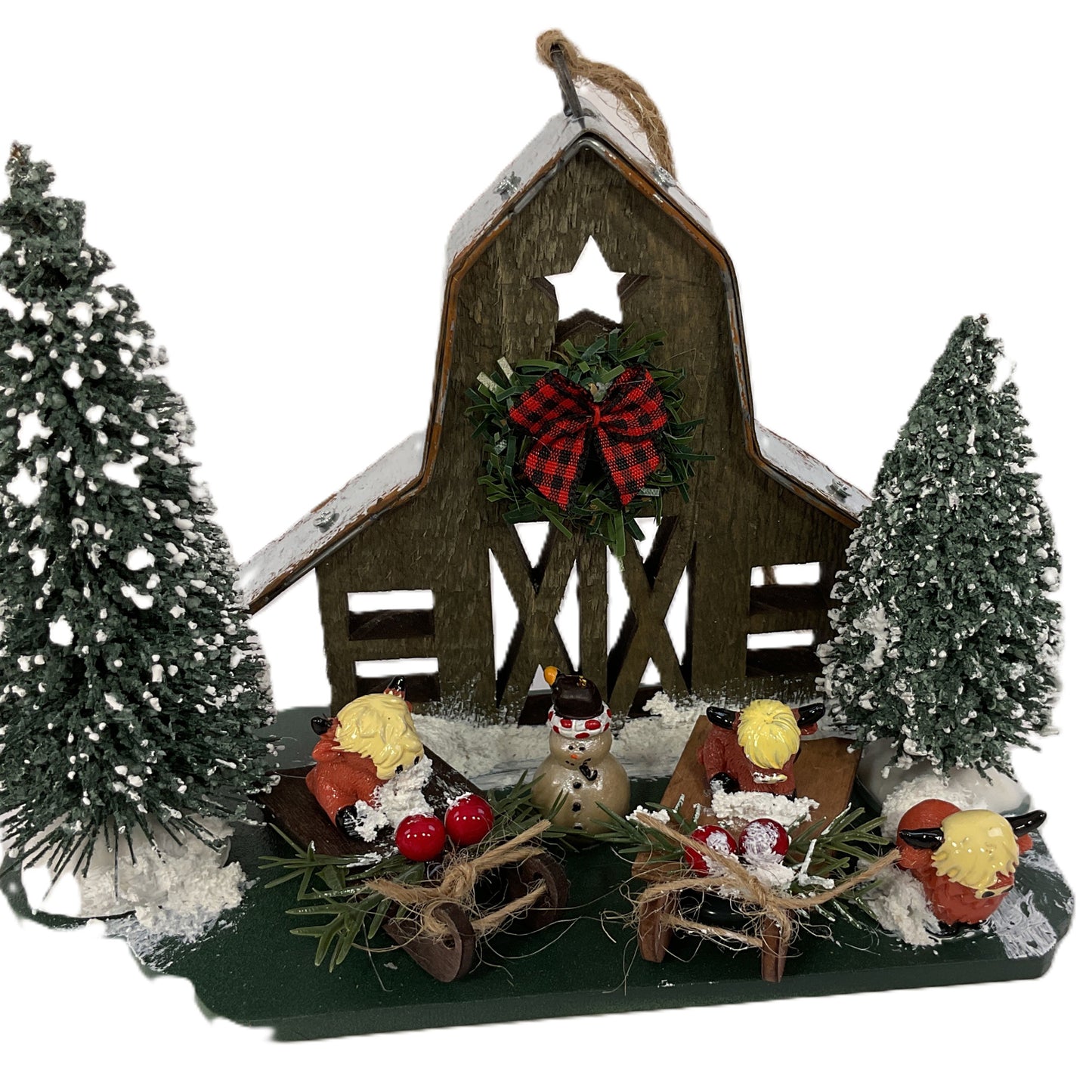 AGSD Christmas Decor - Highland Coo Cow Farmhouse Wood Barn