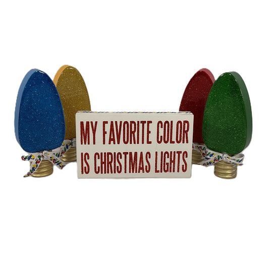 AGSD Christmas Decor - Favorite Color Light Bulbs Chunky Wood Decor 5pc