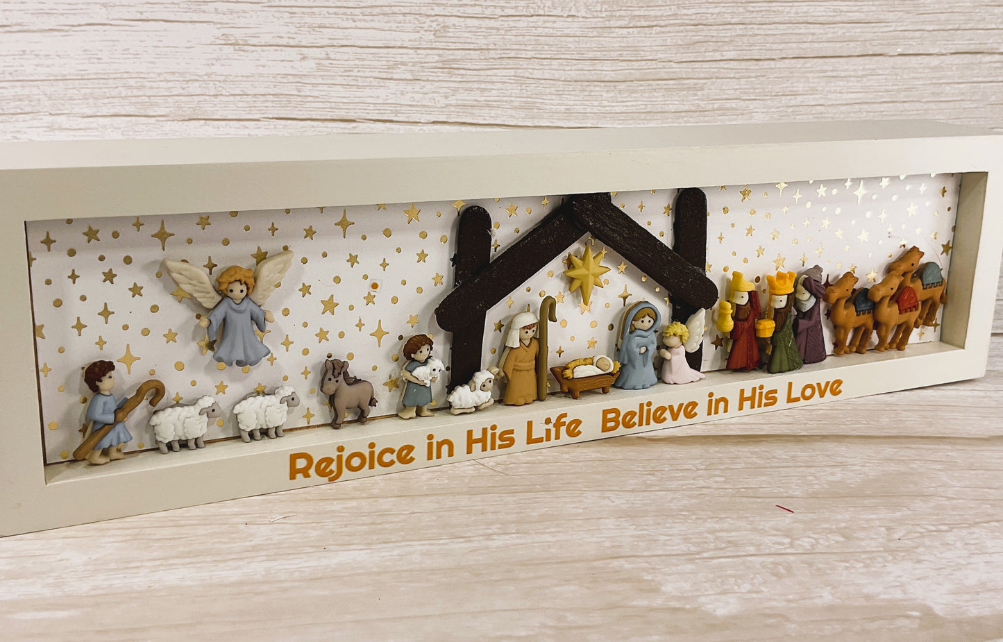 AGSD Christmas Decor - Nativity Manger Scene Flat Back Button Inset Sign