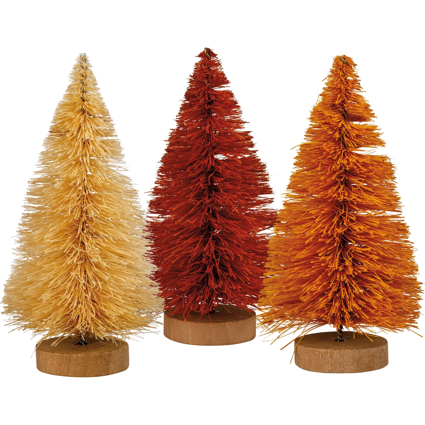 PBK Fall Decor - Small Brown Rust Tan Sisal Bottlebrush Trees 3pc Set
