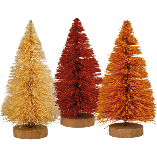 PBK Fall Decor - Small Brown Rust Tan Sisal Bottlebrush Trees 3pc Set