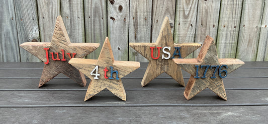 AGSD Patriotic Decor - Rustic Neutral Chunky Reclaimed Wood Star Sitters 4-Piece Set