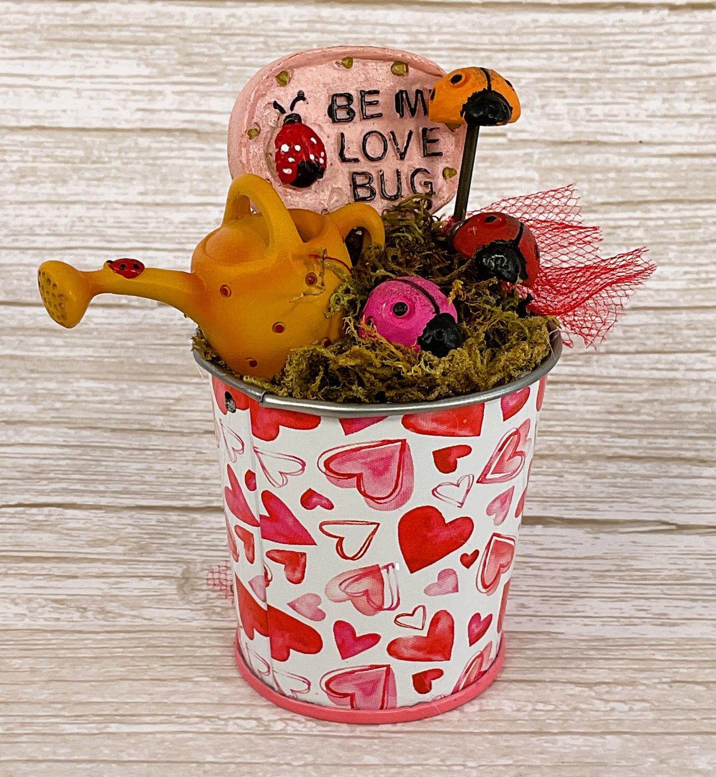 AGSD Valentines Decor - Miniature Summer Lady Bug Tin Pail Display