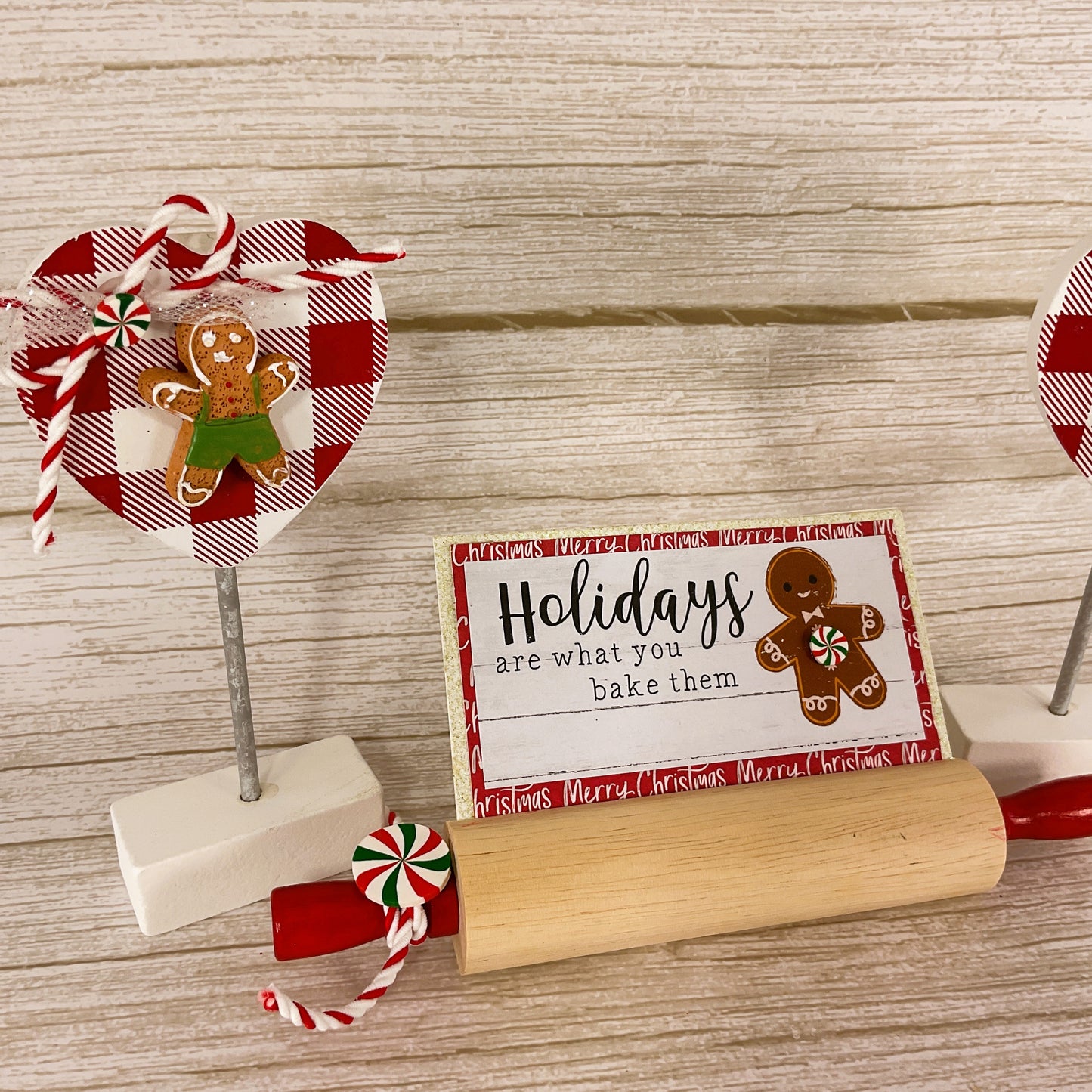 AGSD Christmas Decor - Gingerbread Rolling Pin Heart Signs 3pc Set