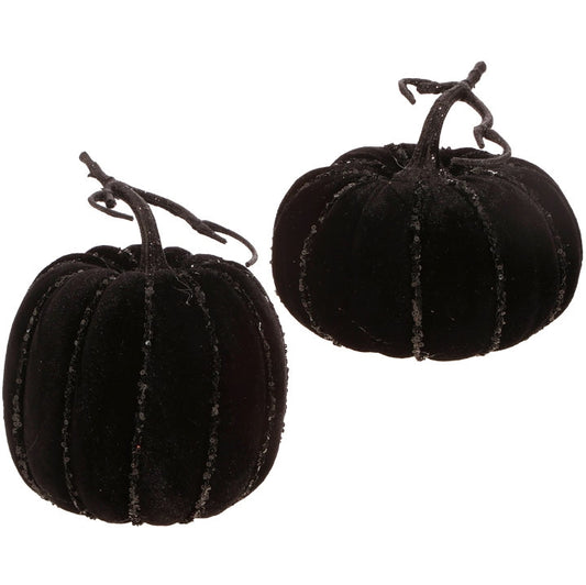 Raz Imports Halloween Decor - Black Elegant Sequin Pumpkins 2pc Set