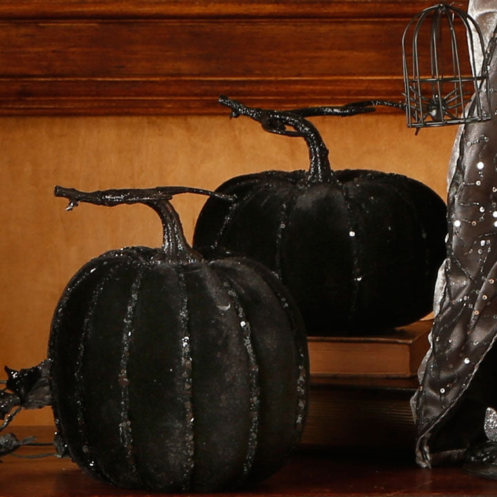 Raz Imports Halloween Decor - Black Elegant Sequin Pumpkins 2pc Set