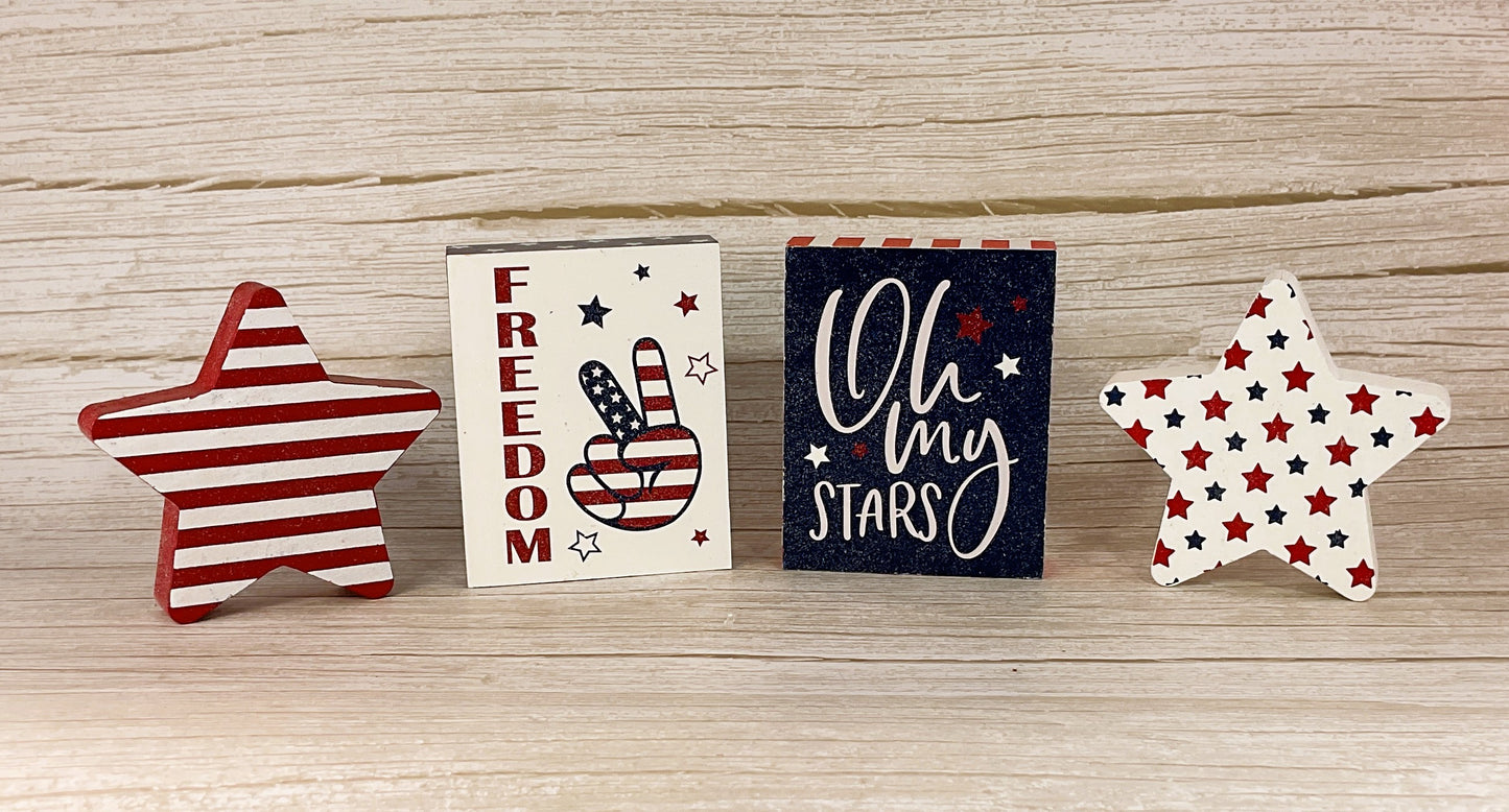 HL Patriotic Decor - Chunky Wood Reversible Stars & Sign 4pc Set