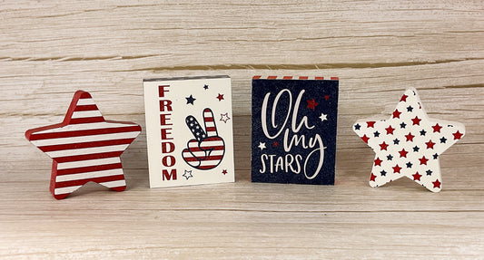 HL Patriotic Decor - Chunky Wood Reversible Stars & Sign 4pc Set