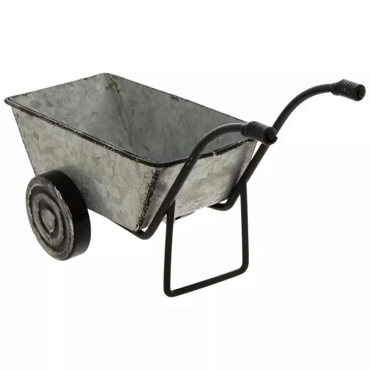 HL Fall Decor - Small Mini Galvanized Tin Metal Wheelbarrow Cart