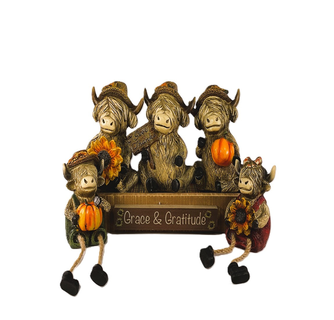 AGSD Fall Decor - Autumn Harvest Highland Cows wikth Stand 6pc Set