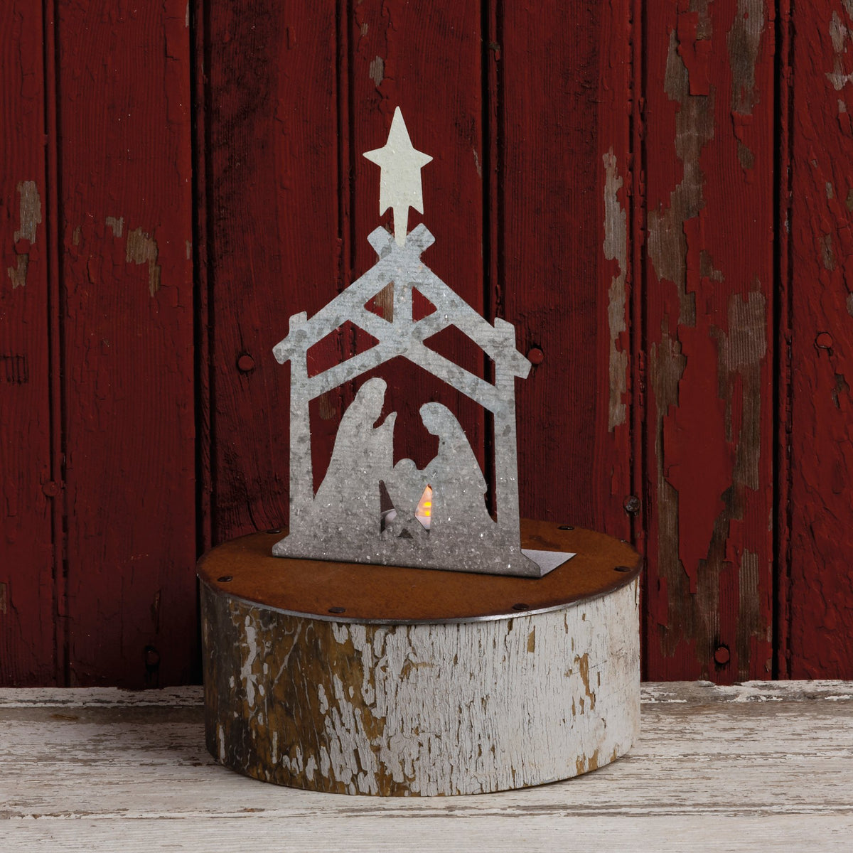 PBK Christmas Decor - Metal Holy Family Nativity Tealight Candle Holder