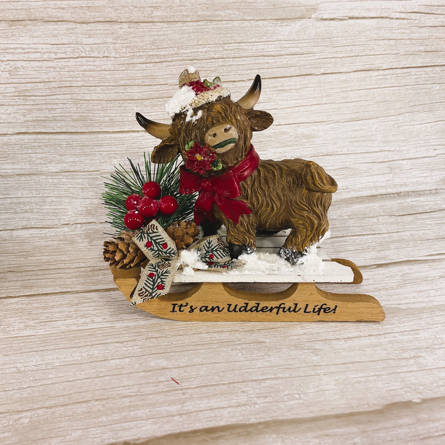 AGSD Christmas Decor - Resin Playful Highland Cows and Sleds 2pc