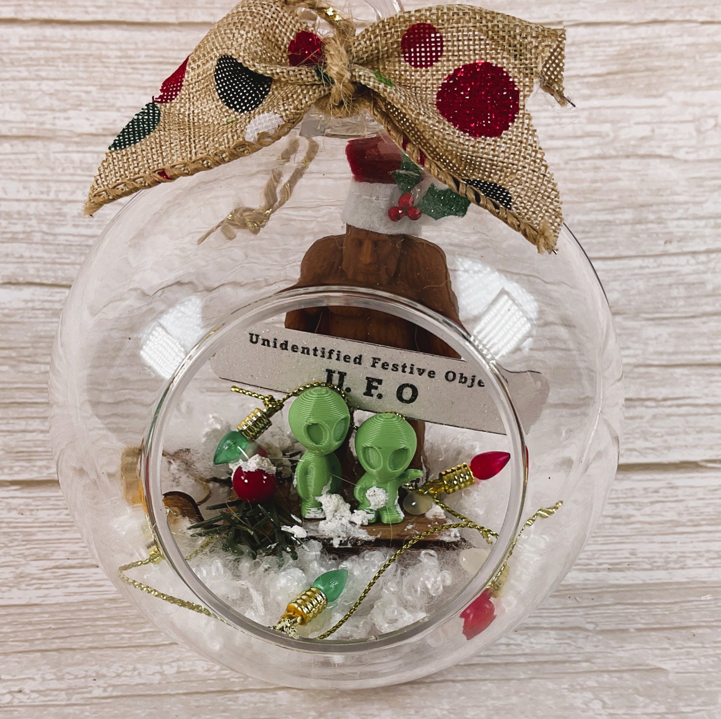 AGSD Christmas Decor - Green Alien Bigfoot Crypids Open Ornament Display