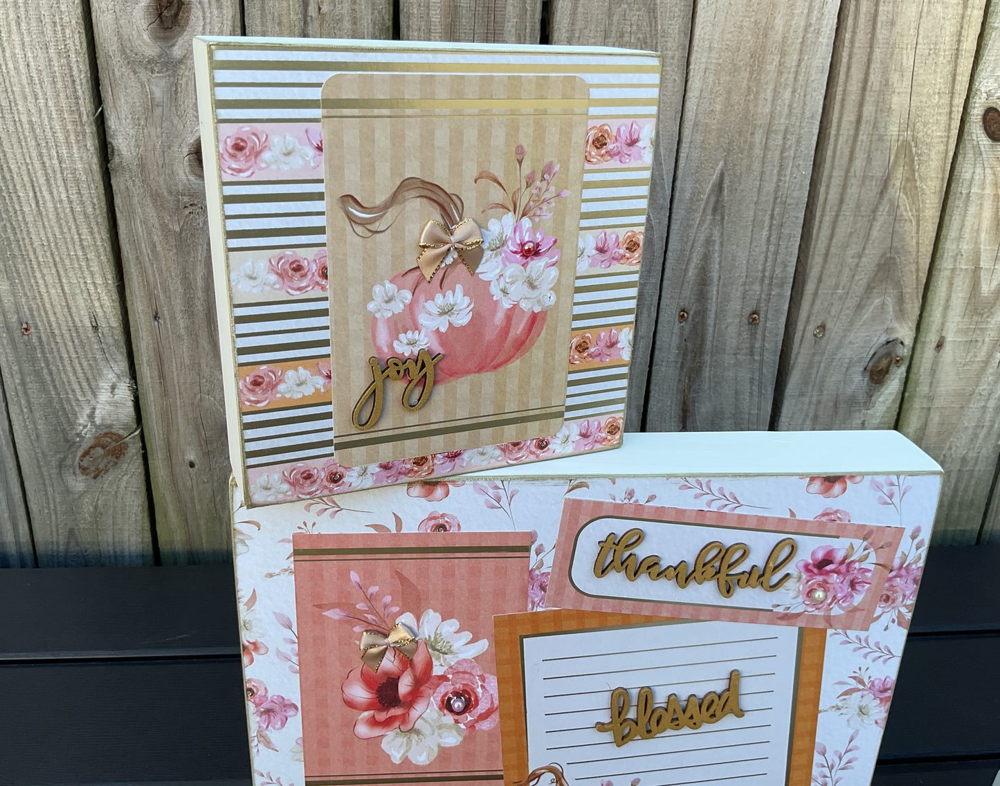 AGSD Fall Decor - Pastel Rose Gold Pink Thankful Box Sign 5pc Set