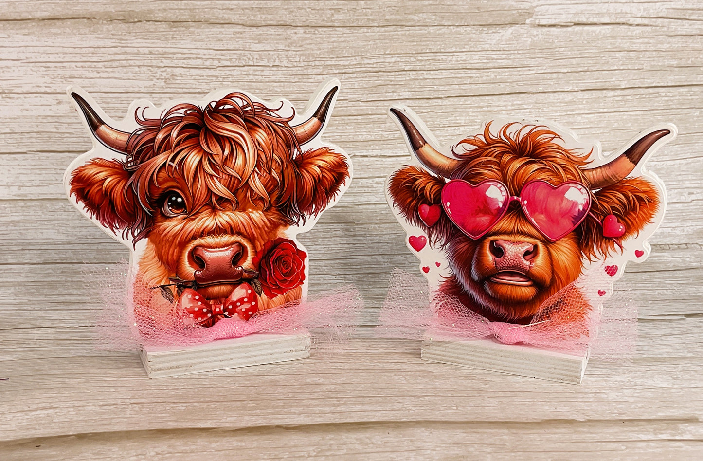 AGSD Valentines Decor - Glam Highland Cow Block Sign Tier Tray 5pc Set